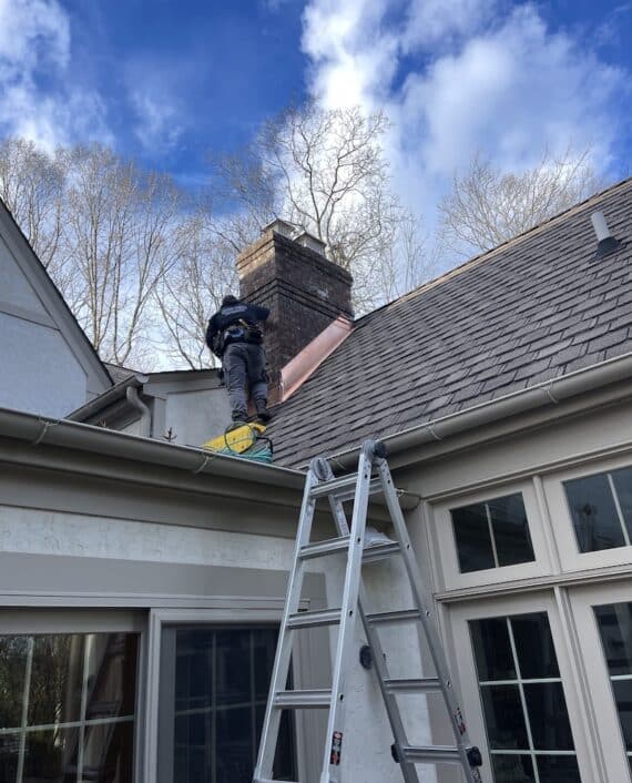 Roofing and Chimney Services in Jersey City NJ - Our Team Working on a Chimney